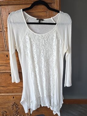 🌿 Cupio Cream Lace-Front Tunic Top |Small
